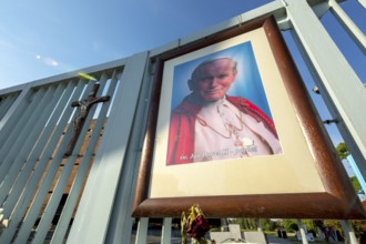GdaÅsk, portrait of Pope Paul II at the shipyard gate, European Centre of Solidarity, Gdansk,