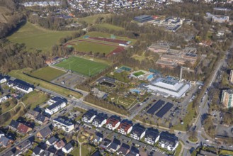 Aerial view, Aqua Spa and Aqua Fun Soest adventure pool, football stadium and athletics stadium Am