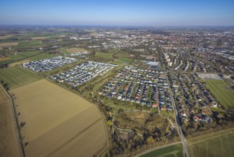 Aerial view, local view Soest and residential area new building, terraced house housing estate at