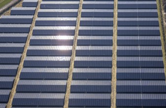 Aerial view, solar park, photovoltaic plant Sternweg, Hattrop, Soest, Soester Börde, North
