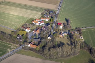 Aerial view, residential area Paradiese with roundabout, Soest, Soester Börde, North