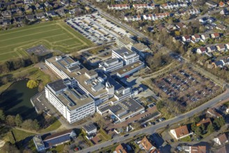 Aerial view, Klinikum Soest and car parks, Soest, Soester Börde, North Rhine-Westphalia, Germany,
