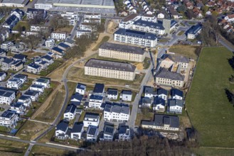 Aerial view, Belgian Quarter Soest, construction site with renovation, new construction residential