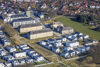 Aerial view, Belgian Quarter Soest, construction site with renovation, new construction residential
