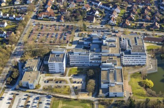 Aerial view, Klinikum Soest and car parks, Soest, Soester Börde, North Rhine-Westphalia, Germany,