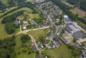 Aerial view, construction site road construction to Böhmer company site Gedulderweg, commercial