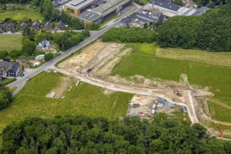 Aerial view, construction site with new building for commercial area Tackenberg, Wuppertaler Straße