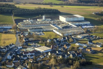 Aerial view, Stockum town centre, Tillmann Wellpappe-Verpackungen factory premises, commercial