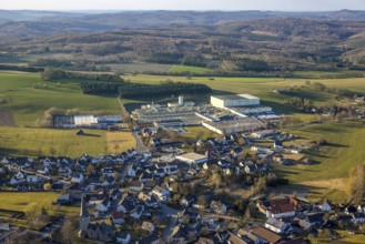 Aerial view, town centre Stockum (Sauerland) with catholic St. Pankratius church,