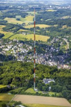 Aerial view, radio masts Westdeutscher Rundfunk transmitter Langenberg in nature reserve, local