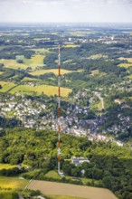 Aerial view, radio masts Westdeutscher Rundfunk transmitter Langenberg in nature reserve, local