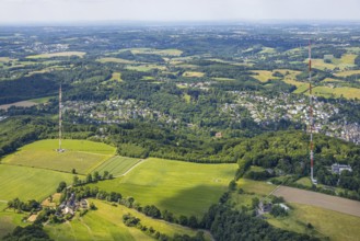 Aerial view, radio masts Westdeutscher Rundfunk transmitter Langenberg in the nature reserve Wiesen