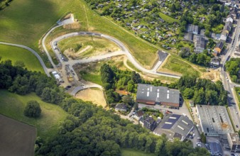 Aerial view, construction site and development of new residential area Fellershof an der