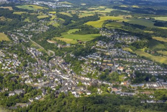 Aerial view, residential area, local view Langenberg centre, hilly landscape, Oberbonsfeld,