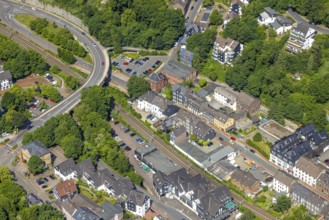 Aerial view, bridge Dr. Hans-Karl-Glinz-Straße over railway tracks, residential area Langenberg,
