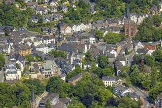 Aerial view, Old Town with Protestant Old Church Langenberg and Catholic Church St. Michael,