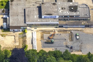 Aerial view, Nizzabad construction site, planned demolition for the construction of a new natural