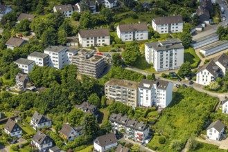 Aerial view, Eikeshagen residential area and construction site with new building, Oberbonsfeld,