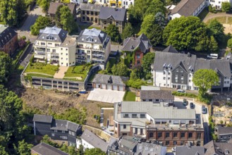 Aerial view, residential area and construction site Benderstraße corner Wiemerstraße, Oberbonsfeld,