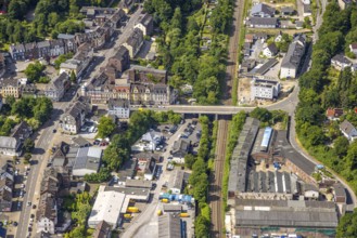 Aerial view, construction site with new building on Heeger Straße bridge, Heegerstraße residential