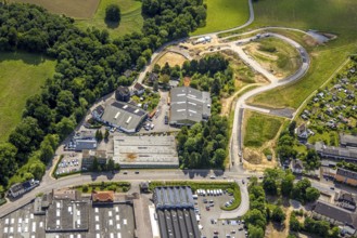 Aerial view, construction site and development of new residential area Fellershof an der