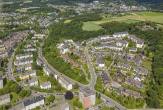 Aerial view, residential area housing estate Florastraße and Konrad-Adenauer-Straße, high-rise