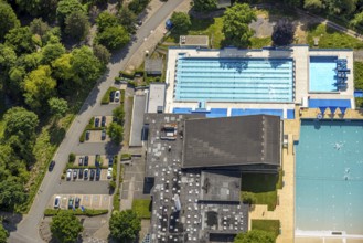 Aerial view, Panoramabad Velbert-Neviges outdoor and indoor swimming pool, Neviges, Velbert, Ruhr