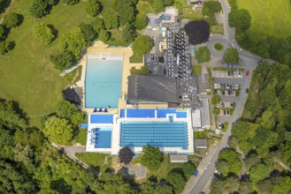 Aerial view, Panoramabad Velbert-Neviges outdoor and indoor swimming pool, Neviges, Velbert, Ruhr