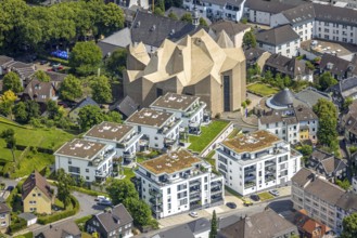 Aerial view, Mariendom and futuristic roof construction of the catholic church, Franciscan