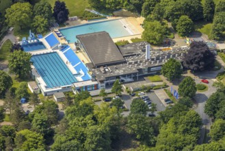 Aerial view, Panoramabad Velbert-Neviges outdoor and indoor swimming pool, Neviges, Velbert, Ruhr