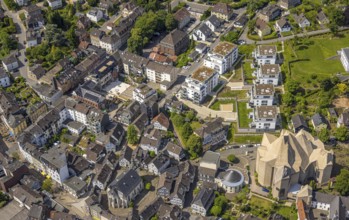Aerial view, futuristic roof construction of the Catholic Church Mariendom, Franciscan monastery