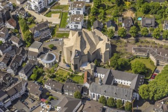 Aerial view, futuristic roof construction of the catholic church Mariendom, Franciscan monastery