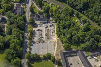 Aerial view, construction site at Hardenberg Castle, Neviges, Velbert, Ruhr area, North