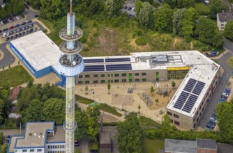 Aerial view, Kastanienallee primary school, Velbert (sturgeon) telecommunications tower, Velbert,