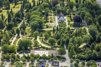 Aerial view, cemetery of the Protestant cemetery and chapel, Velbert, Ruhr area, North