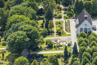 Aerial view, cemetery of the Protestant cemetery and chapel, Velbert, Ruhr area, North