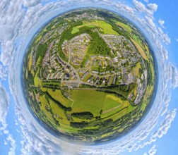 Residential area local view Neviges, Am Rosenhügel, globe, fisheye shot, fisheye shot, 360 degree