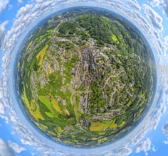 Residential area local view Langenberg, earth globe, fisheye image, fisheye image, 360 degree