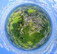 Residential area local view Neviges, globe, fisheye shot, fisheye shot, 360 degree shot, tiny