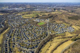Aerial view, local view Möllmicke, football stadium and athletics stadium of FC Sportfreunde