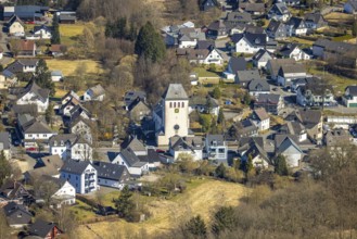 Aerial view, St. Antonius Church in the town centre, Gerlingen, Wenden, Sauerland, North