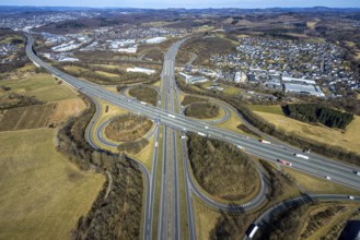 Aerial view, motorway junction Olpe-Süd with motorway A45 and motorway A4, Gerlingen, Wenden,