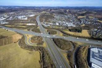 Aerial view, motorway junction Olpe-Süd with motorway A45 and motorway A4, Gerlingen, Wenden,