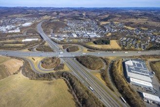 Aerial view, motorway junction Olpe-Süd with motorway A45 and motorway A4, Gerlingen, Wenden,