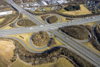 Aerial view, motorway junction Olpe-Süd with motorway A45 and motorway A4, Gerlingen, Wenden,