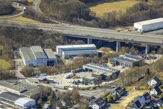 Aerial view, commercial area Zum Eichstruck, at the A4 motorway, Gerlingen, Wenden, Sauerland,