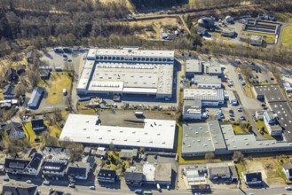Aerial view, commercial area Auf dem Ohl with Wintec Autoglas and Getränke Adam, Gerlingen, Wenden,