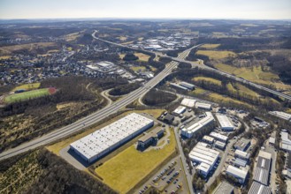 Aerial photo, SCHELL GmbH company premises on the A4 motorway with Olpe-Süd motorway junction,