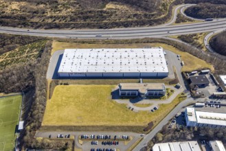Aerial photo, SCHELL GmbH company premises on the A4 motorway, Dahl, Olpe, Sauerland, North