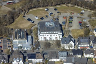 Aerial view, town hall of the municipality, Wenden, Sauerland, North Rhine-Westphalia, Germany,